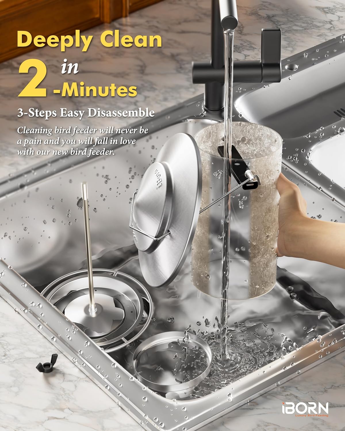 iBorn Metal Bird Feeders for Outdoors,Easy Clean Bird Seed Feeder,Hanging Bird Feeder for Seeds with Gift Box,3-Second Refill Bird Feeder,Nickle 6 Port (Seed is not Included)