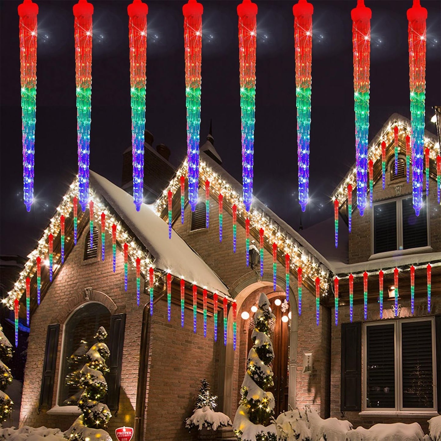 WATERGLIDE 16 Icicles Meteor Shower Lights, 12" Outdoor Christmas Icicle 384 SMD LED Crystal Ice Falling, Connectable Raindrop, Xmas Winter Party Tree Holiday Decor, Multicolor