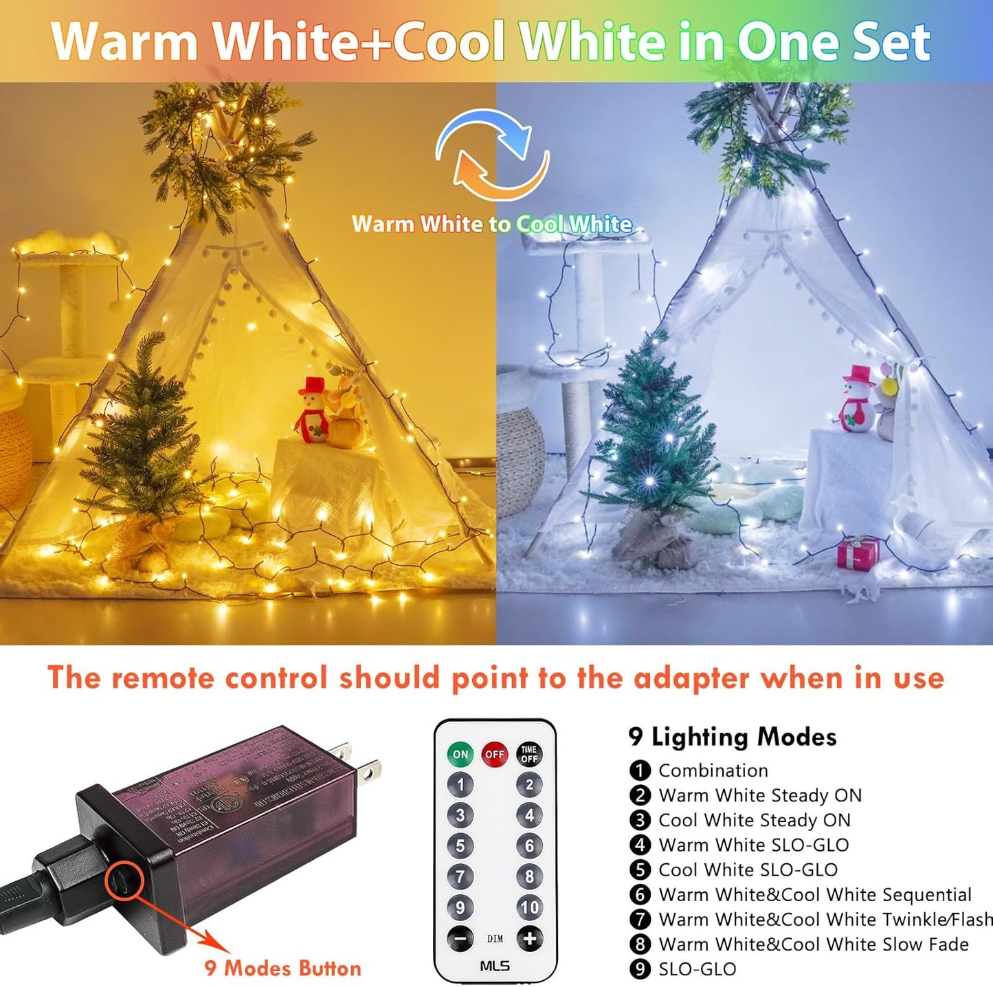 75.8 FT 200 LED Color Changing Christmas String Lights with Remote & Timer & Memory Function, 9 Lighting Modes Waterproof Fairy Lights for Xmas Tree Yard Holiday Party Garden (Warm White & Cool White)