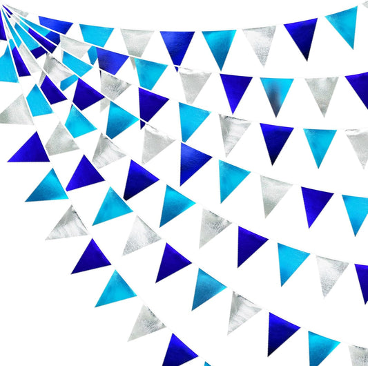Navy Blue Silver Party Decorations Metallic Fabric Triangle Pennant Banner Flag Bunting Garland for Graduation Birthday Retirement Wedding Bachelorette Nautical Ahoy Achor Outdoor Party Supplies