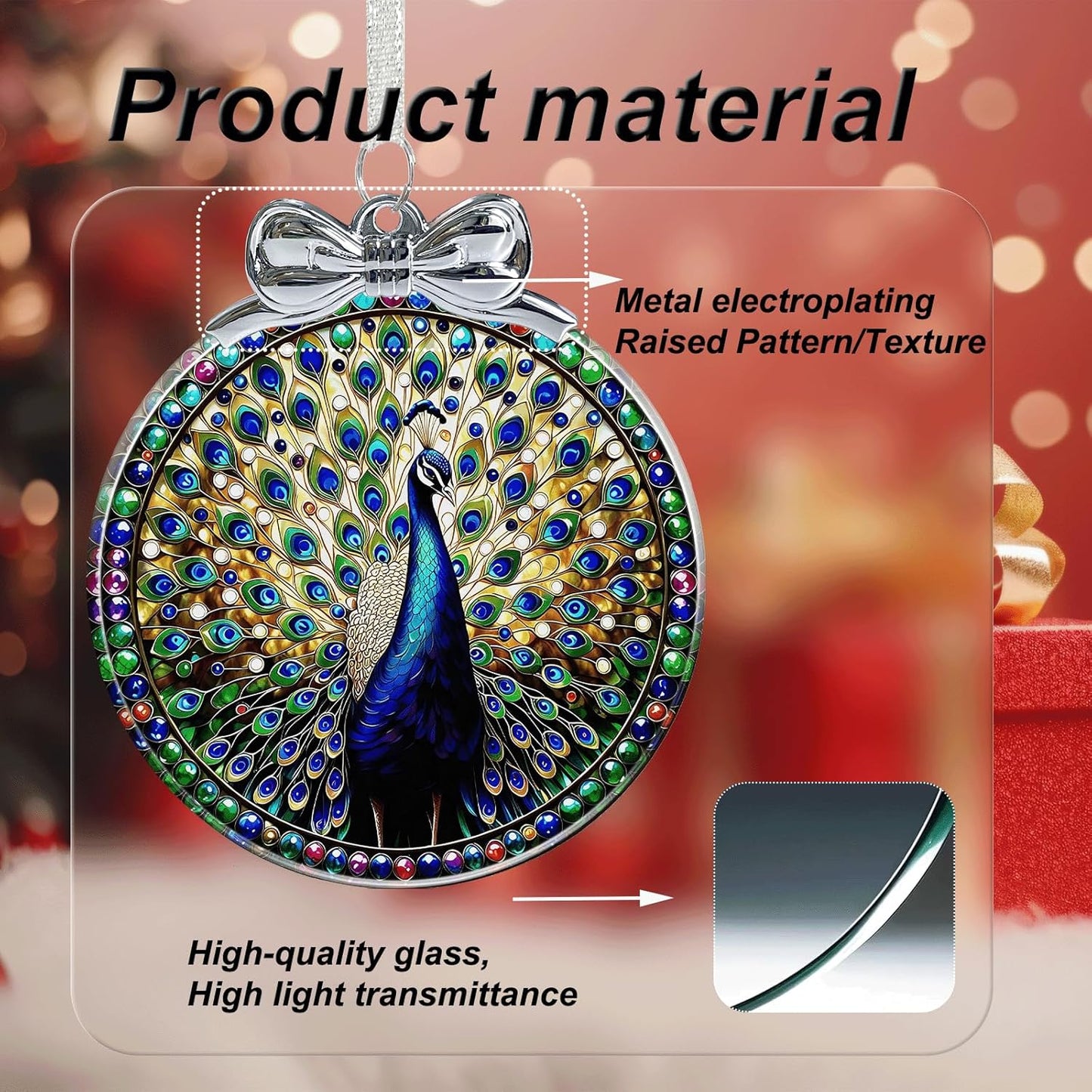 Peacock Stained Glass Christmas Ornament - Hanging Ornaments for Christmas Tree Decorations -Holiday Keepsake Present Exchange Idea