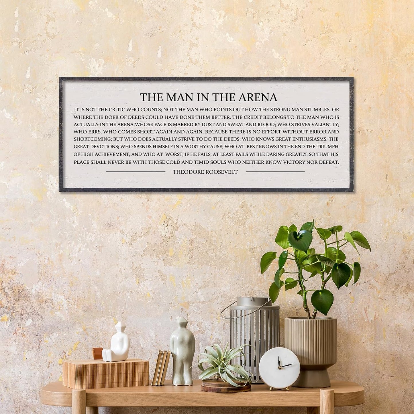LuZhiQiang The Man in the Arena Wall Decor 40''x15'' Inspirational Quotes Office Wood Framed Sign Rustic Home Motivational Art For Man Entrepreneur Morden Living Room Wall Hanging Decor (Black)