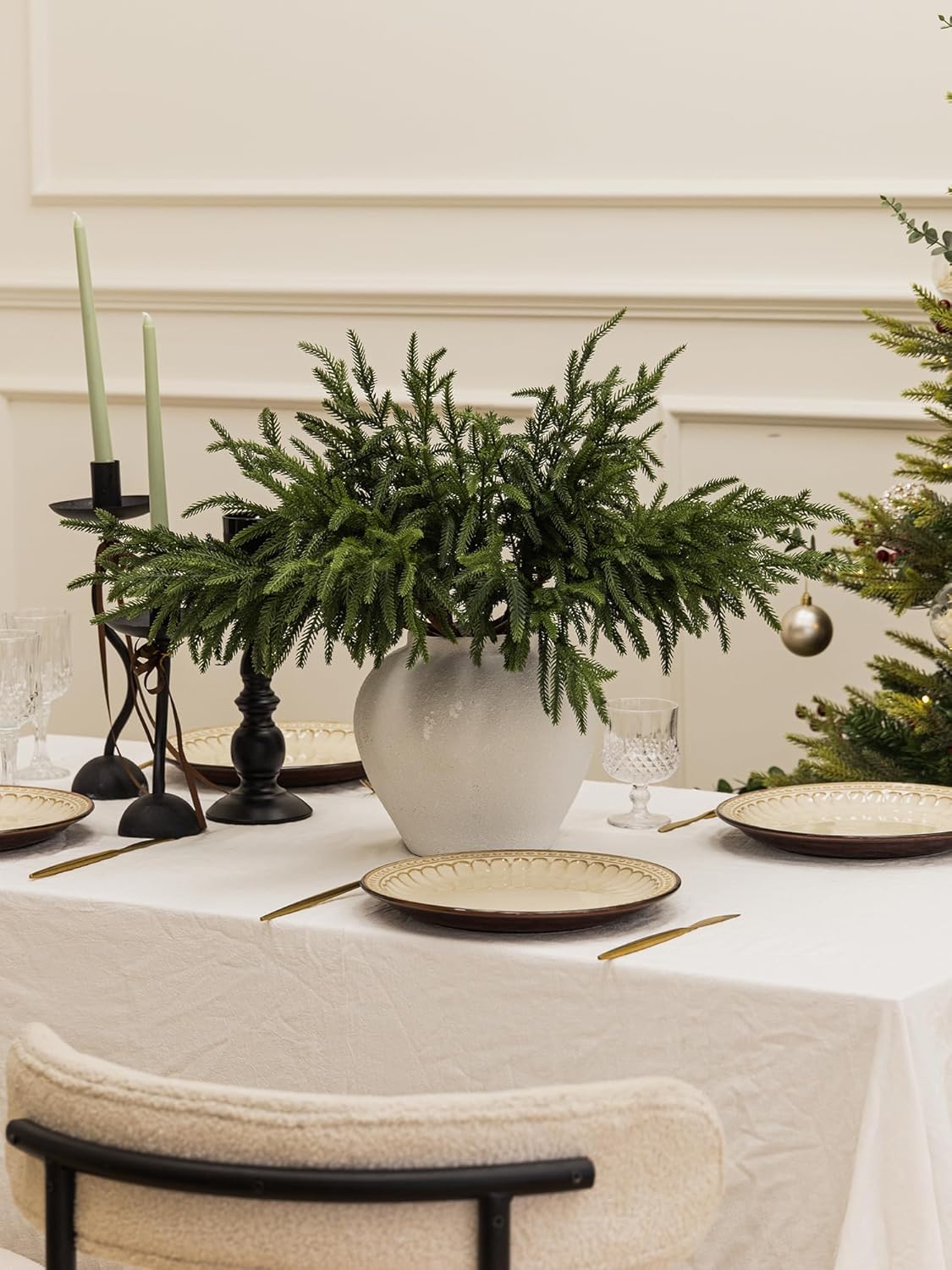 MISSPIN 30 Pcs 19.5 Inches Christmas Norfolk Pine Branches, Norfolk Pine Artificial Christmas Branches DIY Crafts Faux Pine Branches for Xmas Indoor Outdoor Home Decor