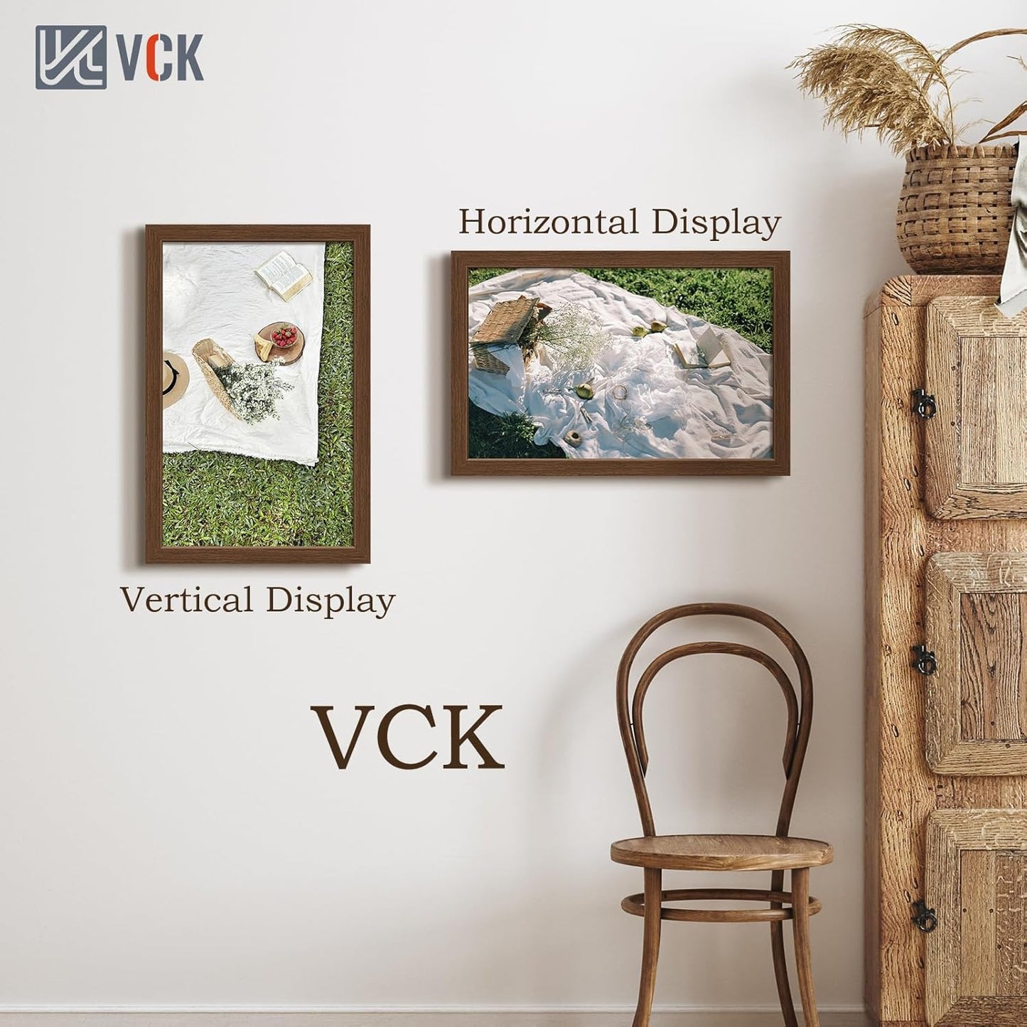 VCK 14x22 Frame Set of 3 - Brown, Wood Picture Frame with Exclusive Wood Grain, Wall Gallery Frame