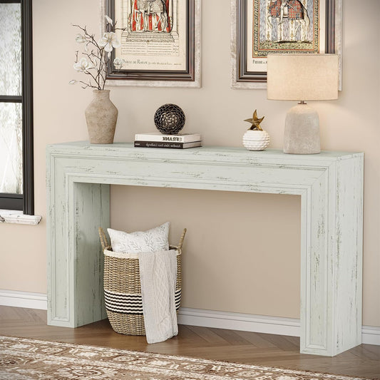 Rresyet 55 Inch Long Console Table, Sofa Table Behind Sofa, Wooden Entryway Table, Farmhouse Entryway Table for Entry, Hallway, Living Room (White)