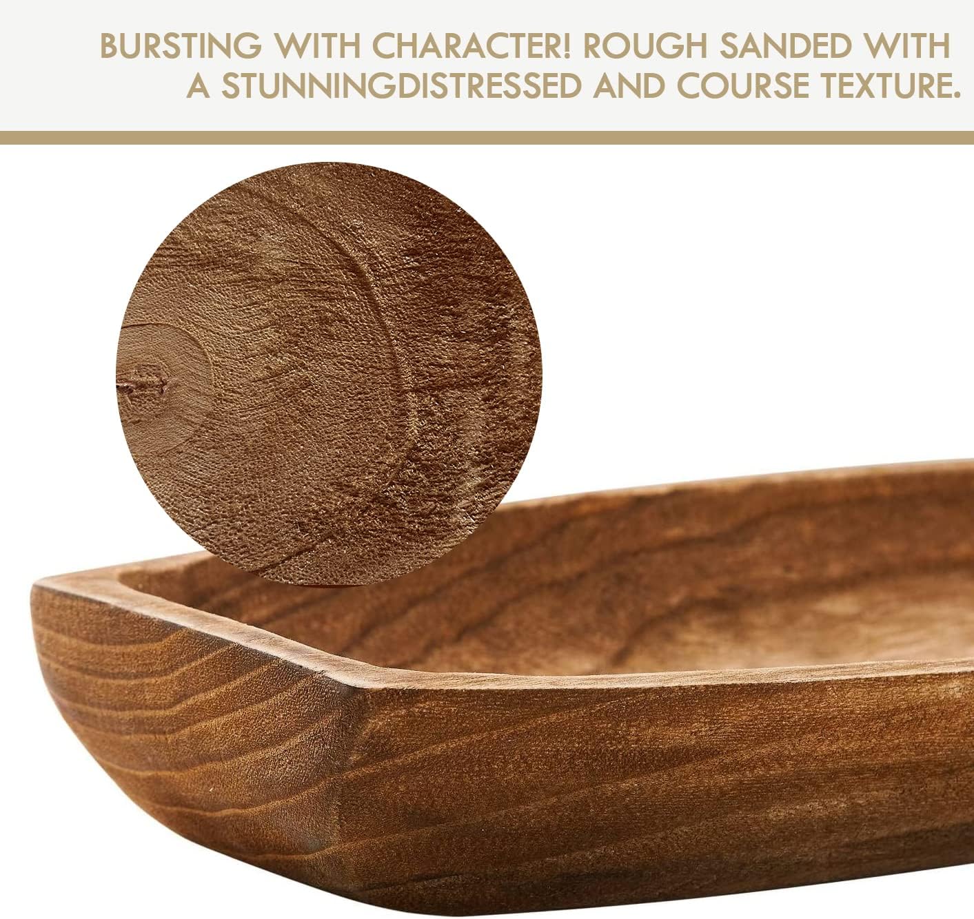 Uziass Wood Dough Bowl, 17.25"x 8.8" Hand Carved Wooden Dough Bowls for Decor Rustic Wood Dough Bowls Decorative Wooden Dough Fruits Bowl for Table Centerpiece Dining Living Room Home Kitchen Decor