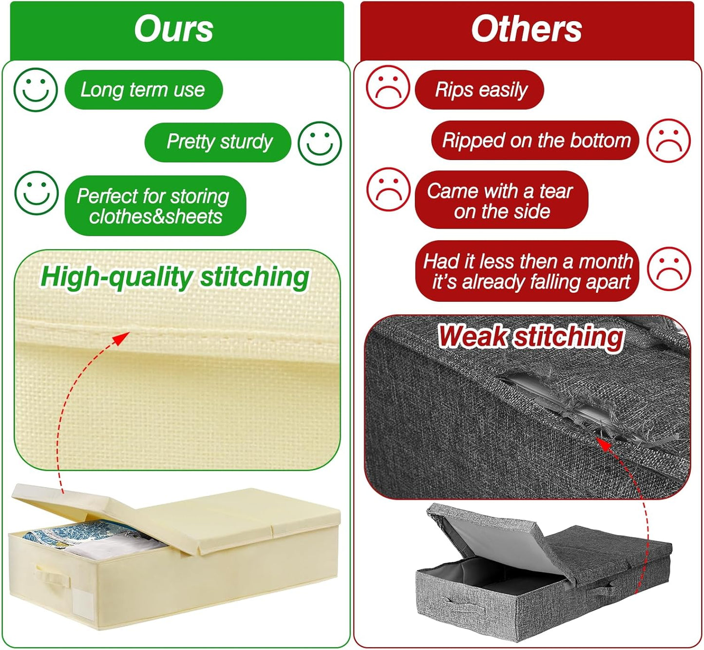 Large Underbed Storage Bags Organizer Container With Lids, Set of 2 Under Bed Storage Organizer Box With Handle, Fabric Under The Bed Storage Bins for Blanket Pillow Comforter & Quilt Wrapping Paper