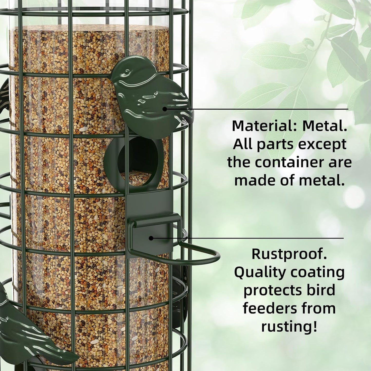 Squirrel Proof Bird Feeder,Metal Mesh Bird Feeders for Outdoors Hanging,Gravity Protection Squirrel Proof Wild Bird Feeders with Finch Cardinal Chickadee,3LB Large Capacity,Green