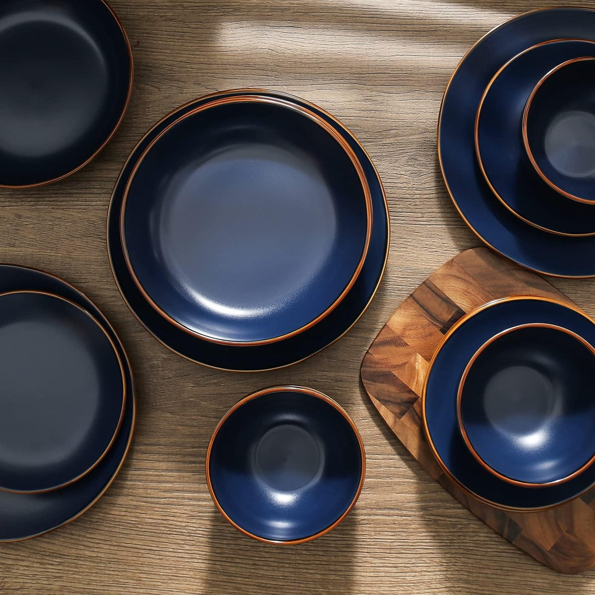Stone Lain Brasa Modern Stoneware 32 Piece Dinnerware Sets, Plates and bowls Sets, Dish Set for 8, Blue