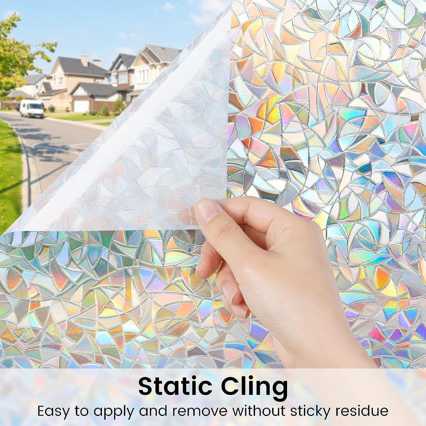 DOWELL Window Privacy Film, Rainbow Window Film, Decorative Stained Glass Clings, Static Cling Door Sticker, Non-Adhesive 3D Decals for Home UV Protection, 11.8 x 78.7 inches