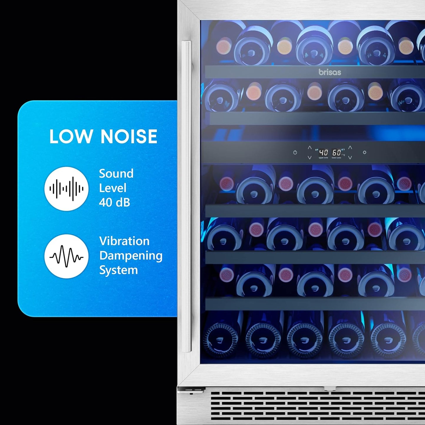 Zephyr BWN24C02AG Brisas 24 Inch Wide 46 Bottle Capacity Built-In or Freestanding Wine Cooler with Dual-Pane Door - Stainless Steel