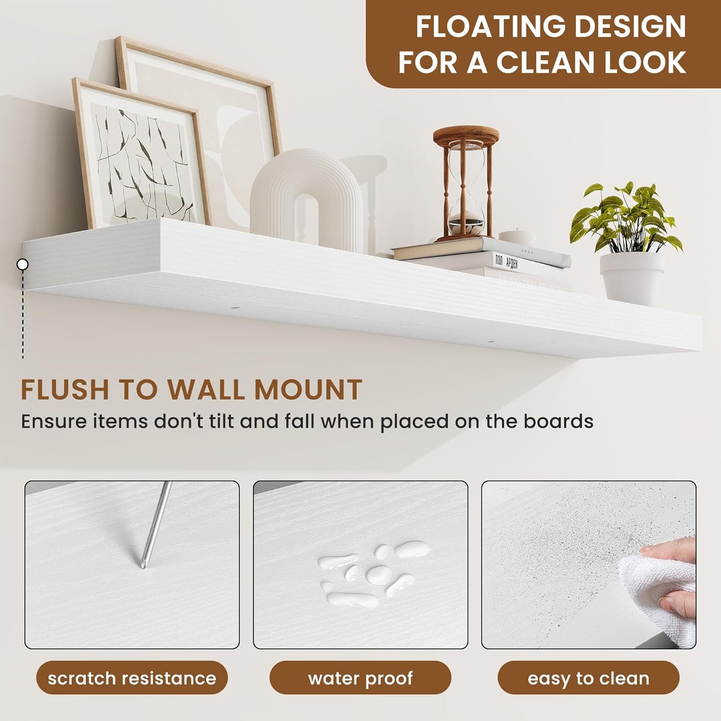 fuqing Floating Shelves for Wall, Bathroom Shelf Wall Mounted for Storage, Shelves with Invisible Bracket for Bedroom, Kitchen, Living Room, Farmhouse Small Book Shelf, 40 Inch Set of 2, White