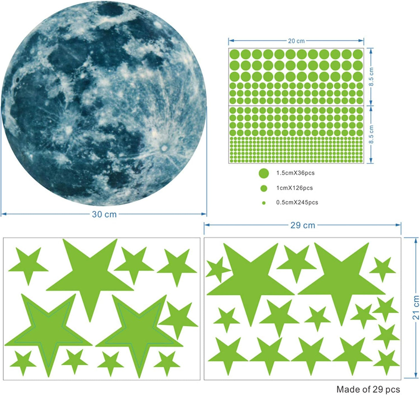 Luminous Wall Decals Ceiling Stickers Glow in The Dark Moon and Stars Starry Sky Shining Decals Room Decoration Perfect Gifts for Kids Bedroom Bedding Room, 1 Moon + 436 Stars and Dots