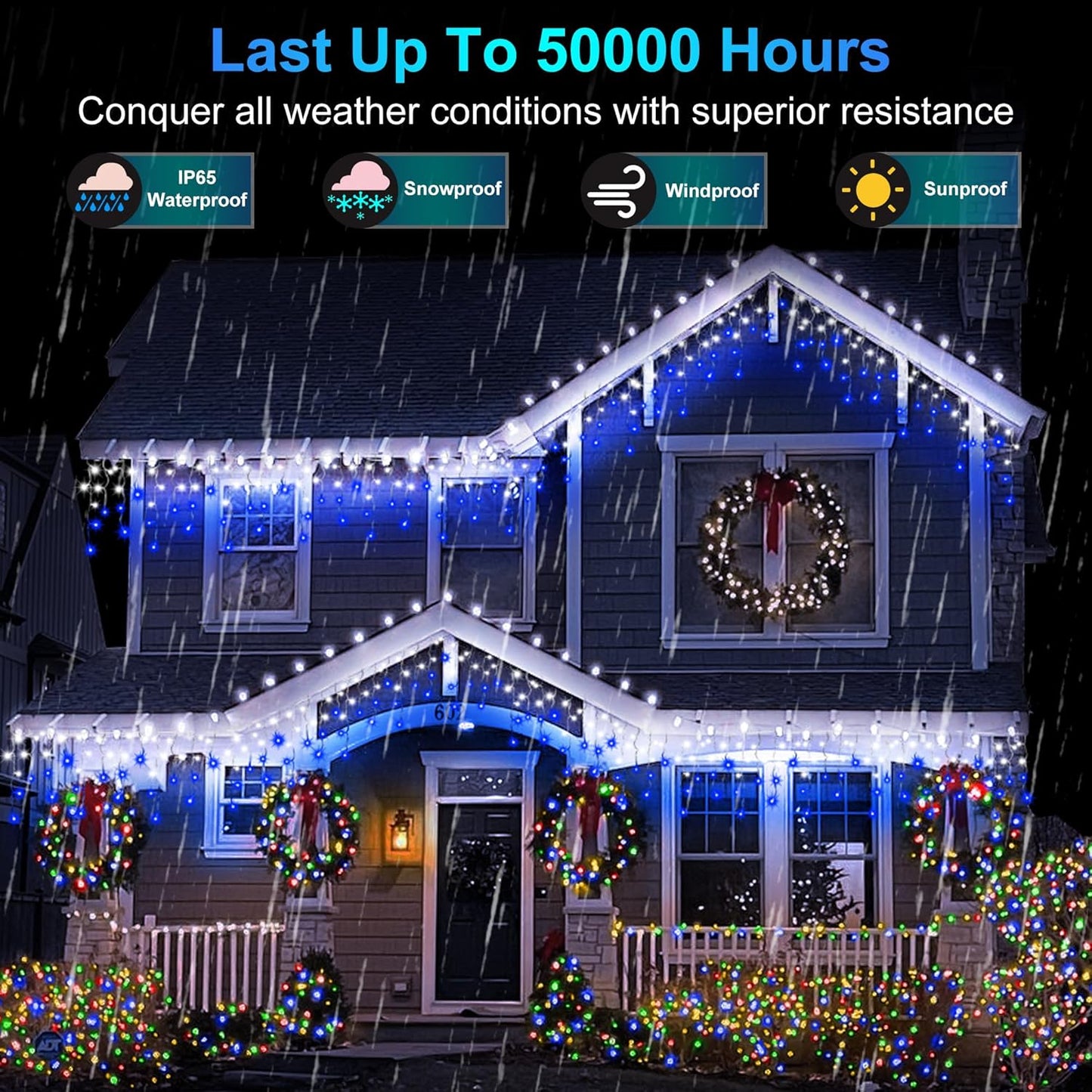1332 LED 132FT Christmas Lights with 296 Drops, 12 Modes Dimmable CoolWhite & Blue Outdoor Hanging Lights with Timer Memory, Waterproof Curtain Lights for Bedroom Yard Indoor Window Roof Fence Wedding