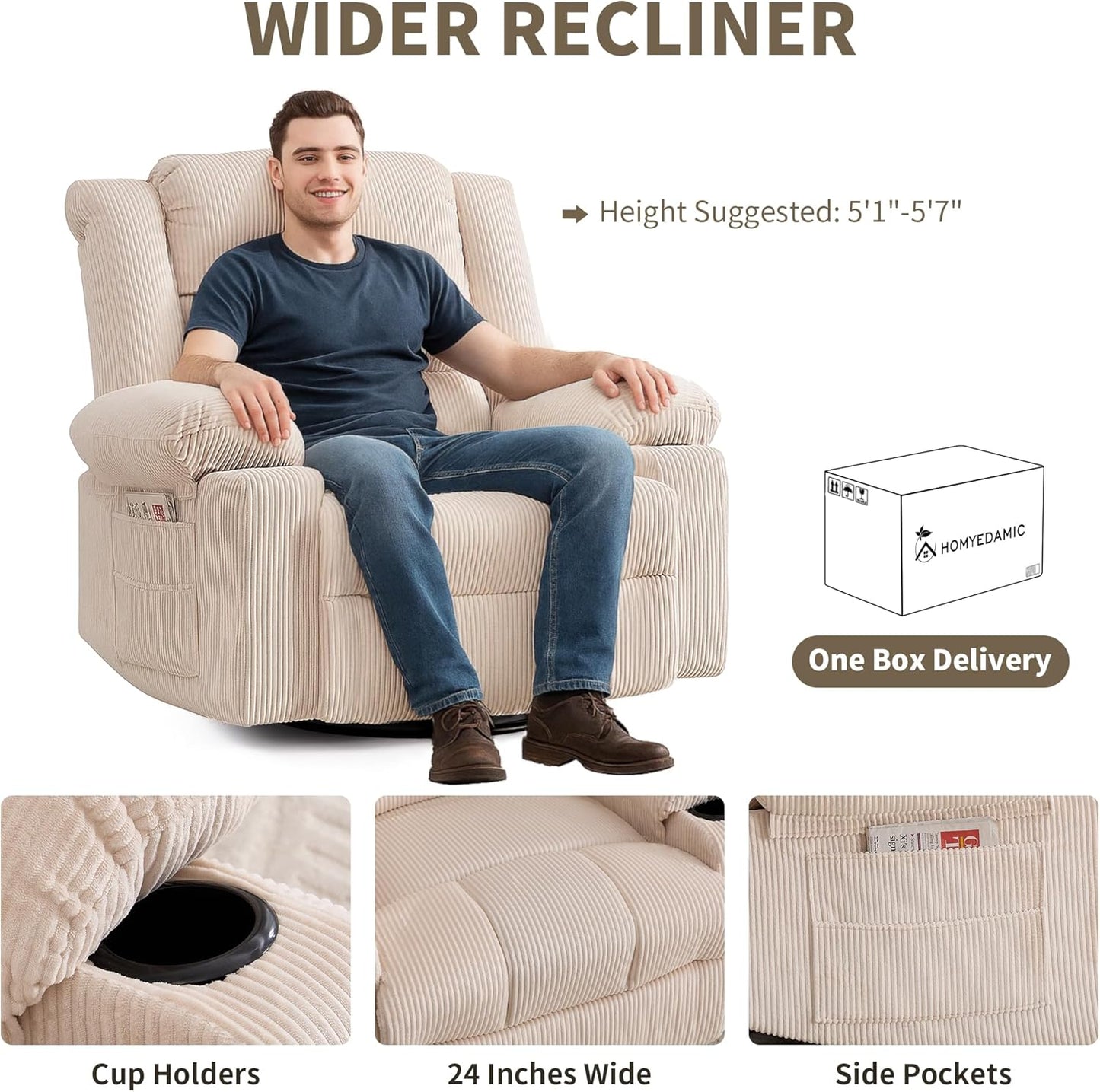 Recliner Chair Modern Ergonomic Lounge Swivel Single Sofa Seat Living Room Recliners on Clearance Foam Filling