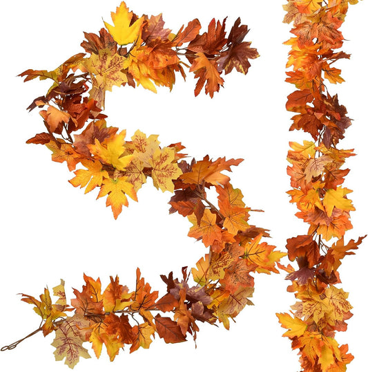 Artiflair 2 Pack Fall Maple Leaf Garland, 5.9Feet/Strand Hanging Vine Artificial Autumn Foliage Thanksgiving Decor for Home Wedding Fireplace Party Christmas