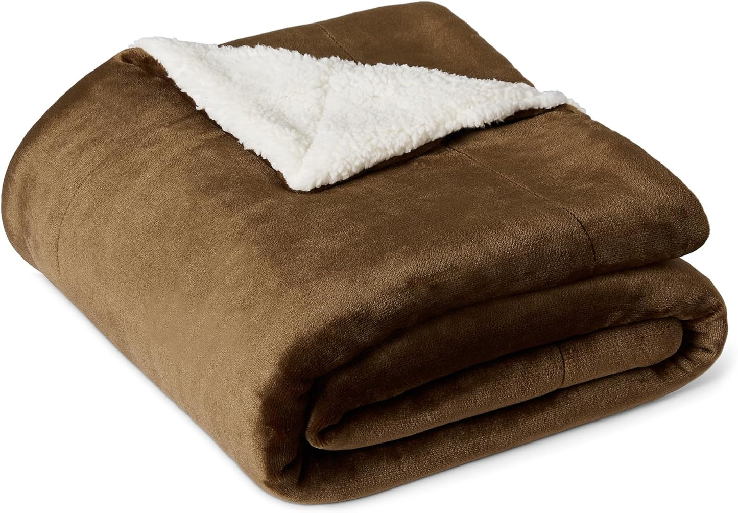 Amazon Basics Reversible Sherpa Throw Blanket, Brown, 50"x60"