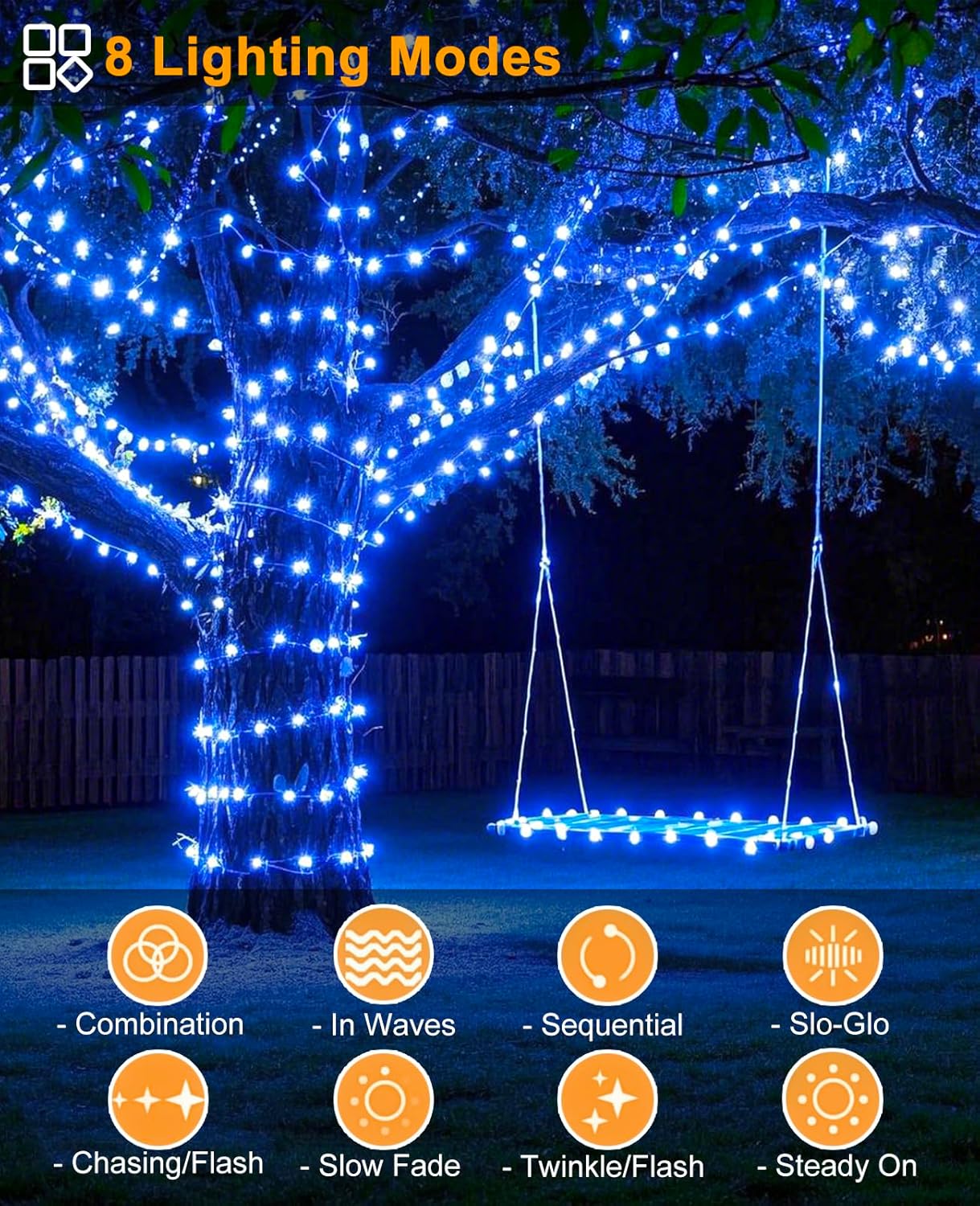 Christmas Lights Outdoor, 157FT 480 LED Plug in Christmas Tree Lights Waterproof, 8 Modes Green Wire Fairy String Light for Indoor Bedroom Garden Patio Porch Xmas Wedding Party Decorations, Blue