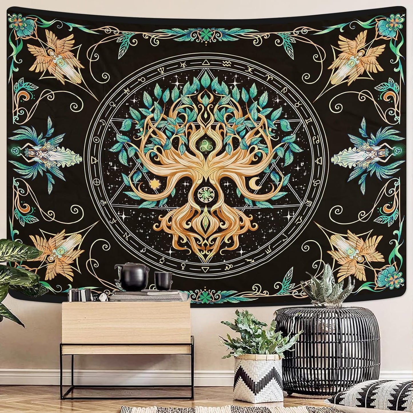Tree of Life Tapestry - Natural Hippie Wall Hanging, UV Resistant, Machine Washable, Lightweight, Psychedelic Witchcraft Bedroom Decor for Bedroom, Living Room, Yoga Room - 47.64x35.43 Inch