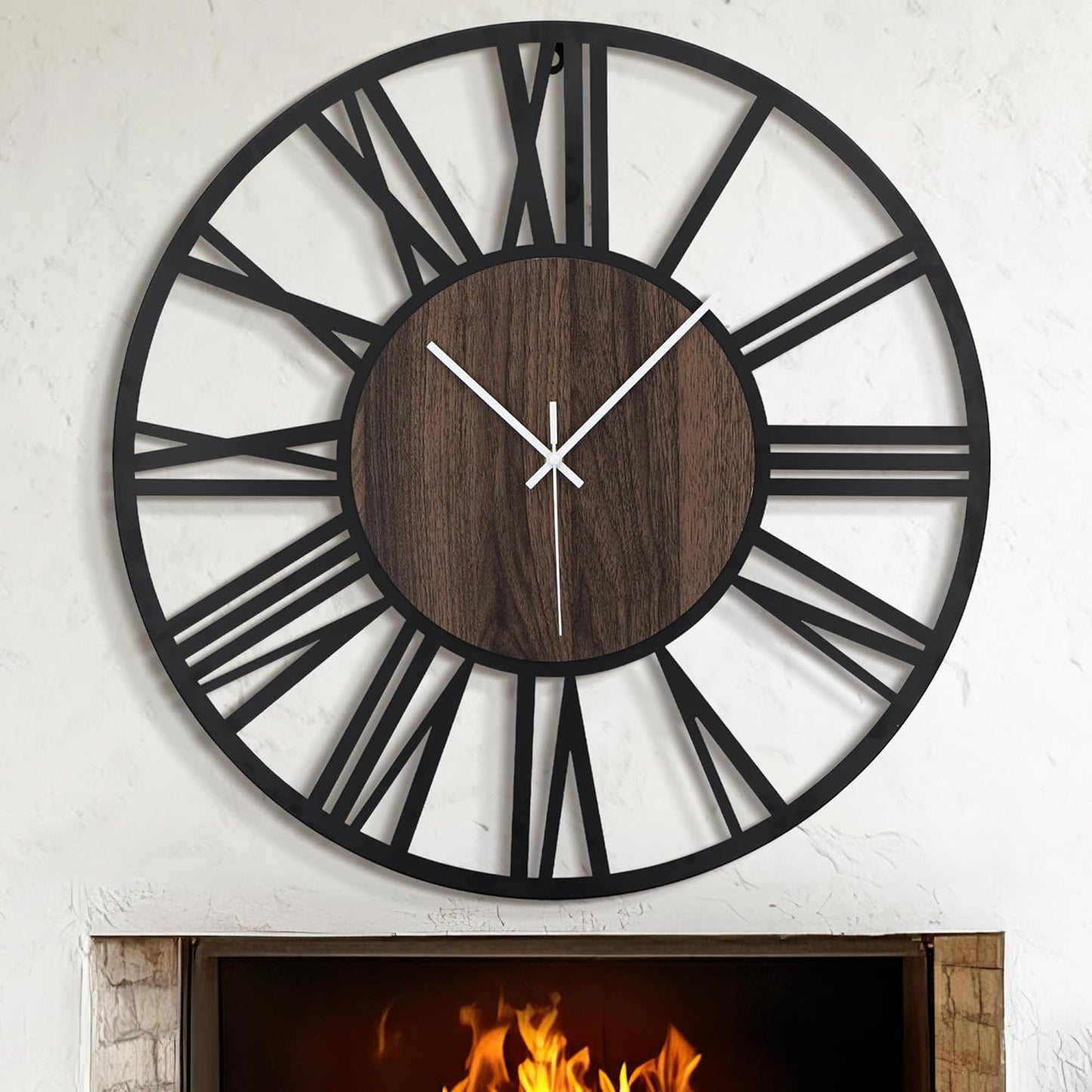 LEIKE 32" Oversized Large Wall Clocks,Silent,Non Ticking,Battery Operated Modern Round Big Wood Decorative Metal Wall Clock for Living Room, Bedroom,Kitchen,Farmhouse,Office Decor - Black,32 Inch