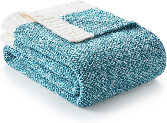 Snuggle Sac Teal Blue Oversized Throw Blankets,Super Soft Warm Cozy Throw Blankets for Couch, Knit Fuzzy Plush Blanket, Heather Teal, 50x70 inches