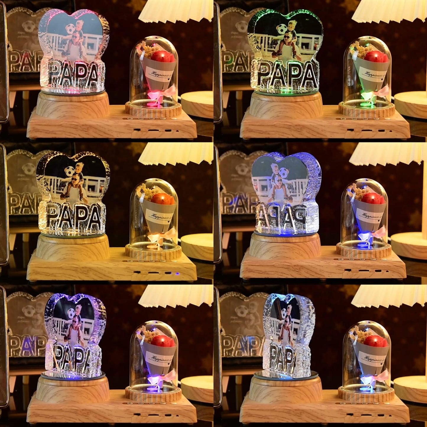 Dad Gift Unique Color Print Custom Photo Crystal Night Light Ornament for Dad Daddy Day Birthday Christmas Gift Atmosphere Light