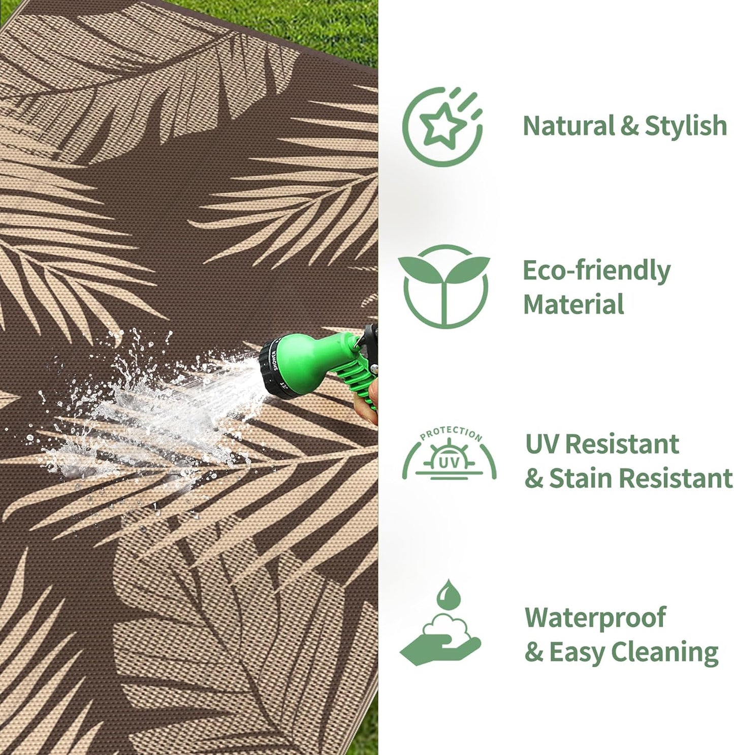 GENIMO Outdoor Rug 5' x 8' Waterproof for Patios Clearance, Reversible Outdoor Plastic Straw Camping Rug Carpet, Large Area Rugs Mats for RV, Camper, Deck, Balcony, Porch, Beach, Picnic, Coffee&Beige