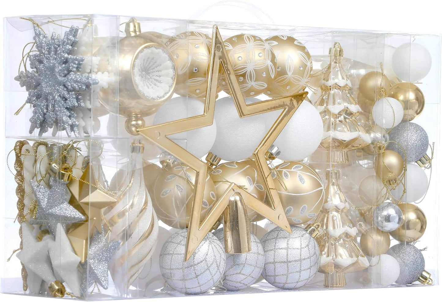 Valery Madelyn Christmas Ball Ornaments, 100ct White and Gold Shatterproof Christmas Tree Decorations Set, Elegant Hanging Ornaments for Xmas Trees Bulk Holiday Wedding Party Decor
