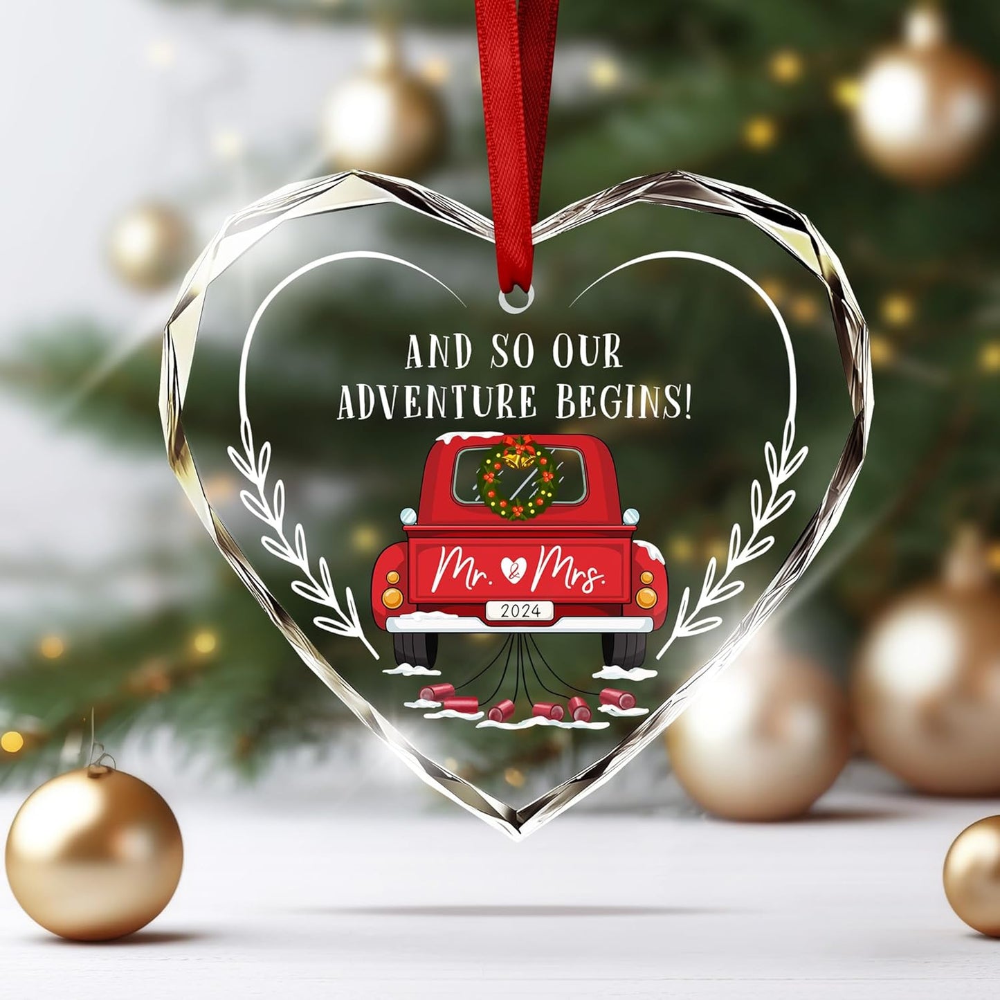 Teezwonder Mr & Mrs Gifts - Christmas Ornaments 2024, Wedding & Engagement Gifts for Couples - Glass Ornaments