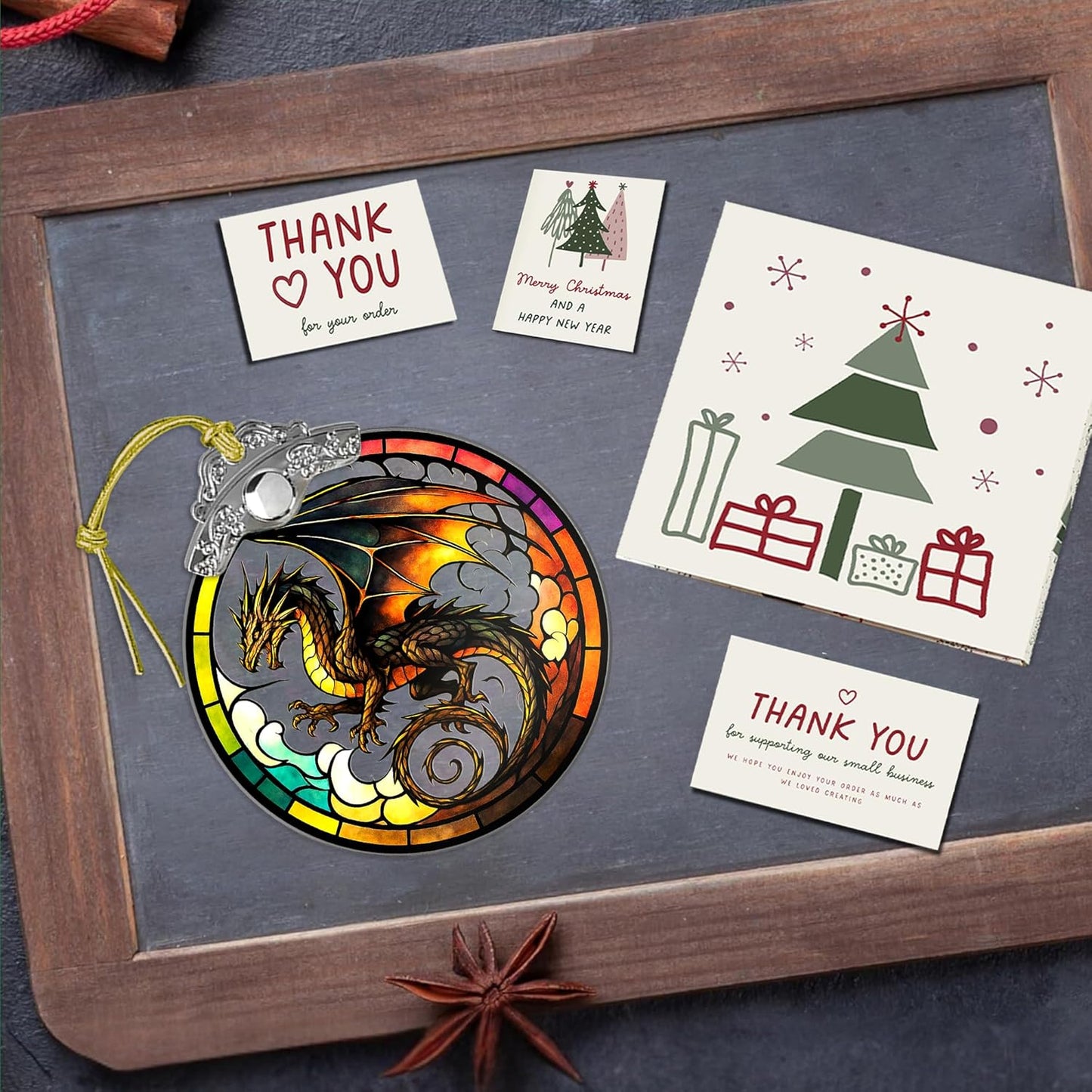 Dragon Stained Art Window Hanging – Fantasy Dragon Ornament for Christmas Tree or Home Decor – ACOTAR Fourth Wing DnD Gift – Dungeons and Dragons Decor for Fans