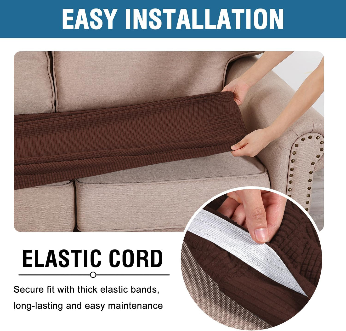 H.VERSAILTEX Super Stretch Individual Seat Cushion Covers Sofa Covers Couch Cushion Covers Slipcover Sets Thick Jacquard Textured Twill Fabric (1 Piece Loveseat Cushion Cover, Burnt Brick)