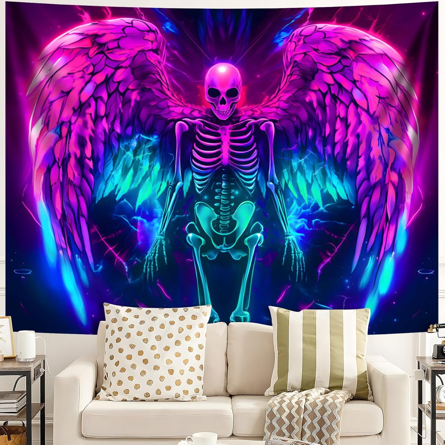 Blacklight Tapestry,WingTapestry Glow In The Dark,UV Reactive Black Light Upright Posters Wall Hanging for Bedroom Dorm Living Room Backdrop Decor (wing13, 90L" x 70W")