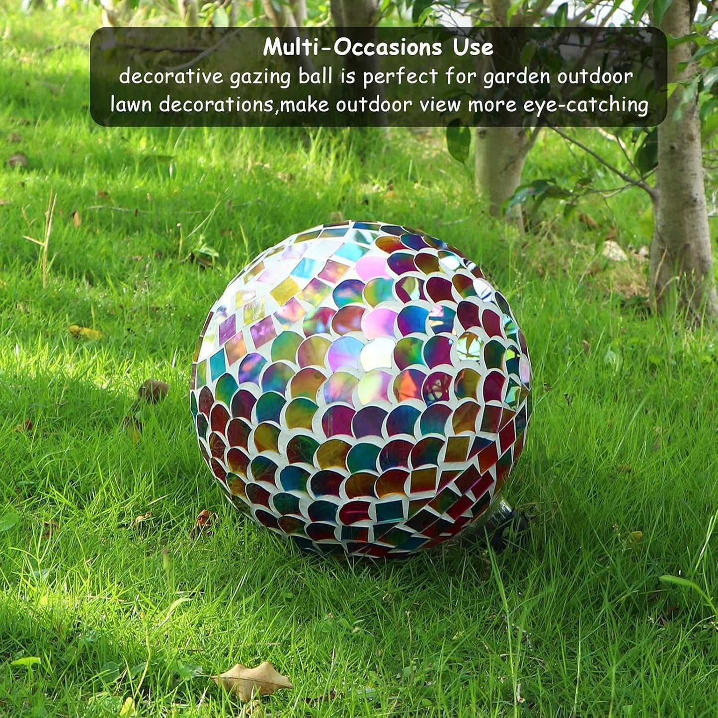 VCUTEKA Gazing Ball, Glass Mosaic Gazing Balls Sphere for Garden Lawn Outdoor Ornament Yard Decorative, 10-Inch