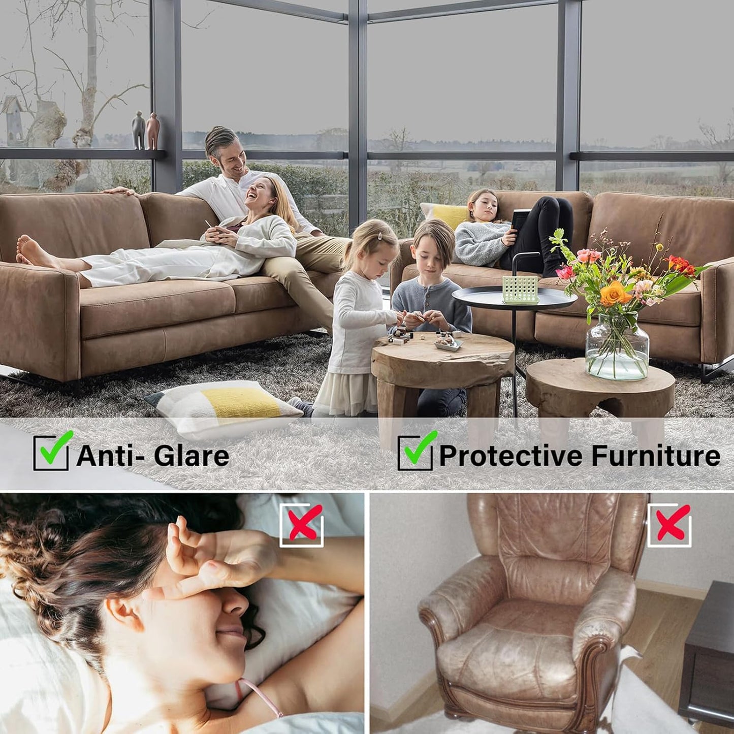 Kromapolis One Way Window Privacy Film Reflective Mirror Home Window Tint, Daytime Privacy Heat Control Anti UV Glass Tinting Static Cling (Silver, 45.2 x 157.4 inch)