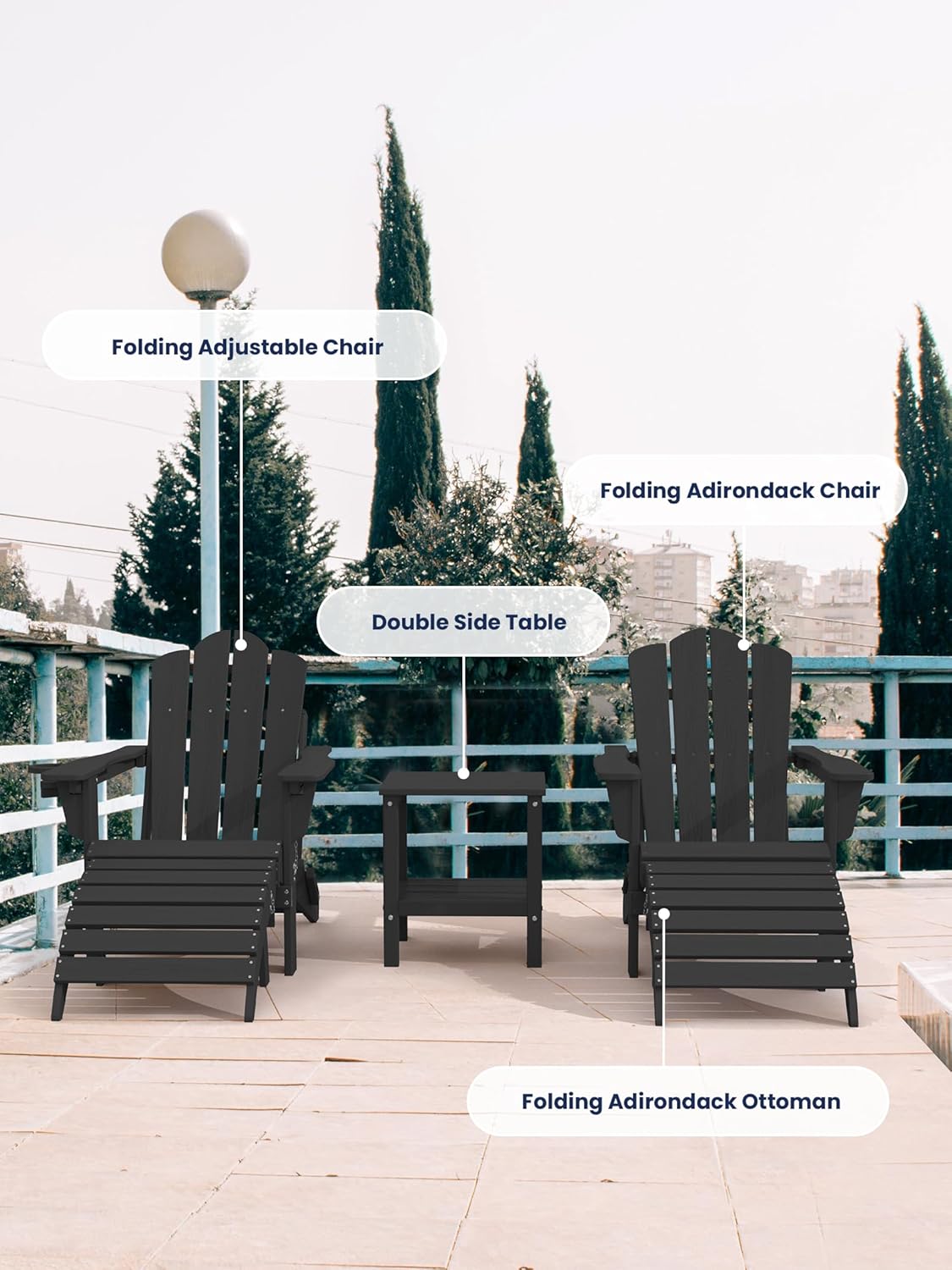 KINGYES Folding Adirondack Ottoman for Adirondack Chair, Black