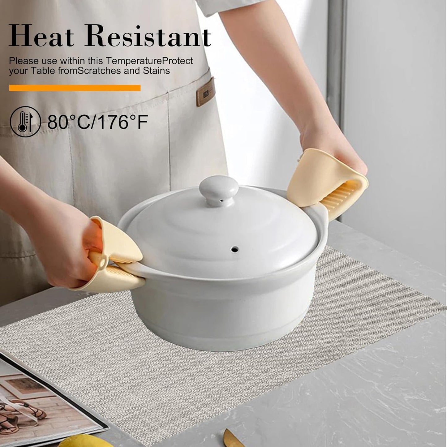 CADONO Placemats Set of 4 Washable Indoor/Outdoor Vinyl Place Mats for Dining Table Durable Non-Slip Heat Resistant PVC Weave Table Mats（Rhombus-Blue）