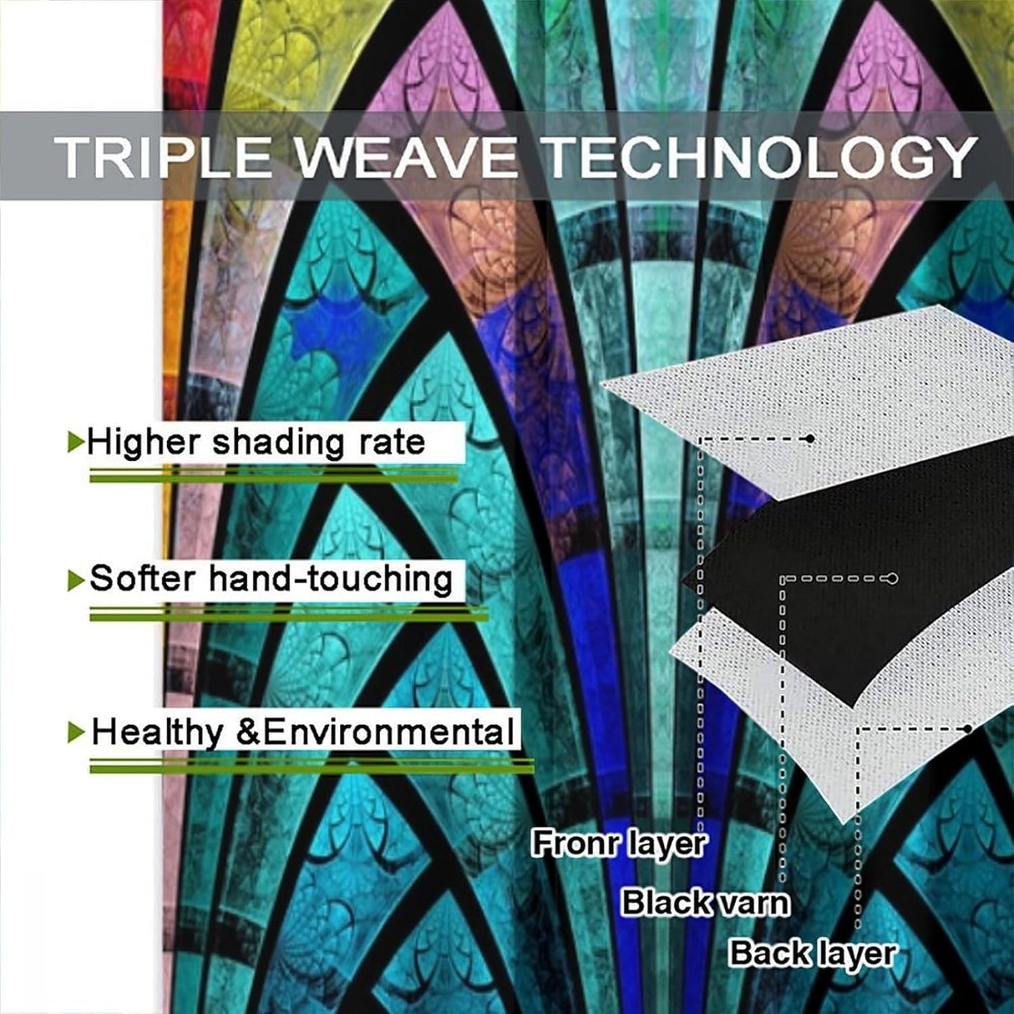 Stained Glass Curtains,Retro Design Style Colorful Abstract Art Home Decor Drapes for Bedroom Living Room Kitchen Window Treatment 2 Panels Set Total Size 42" W X 45" L Inch