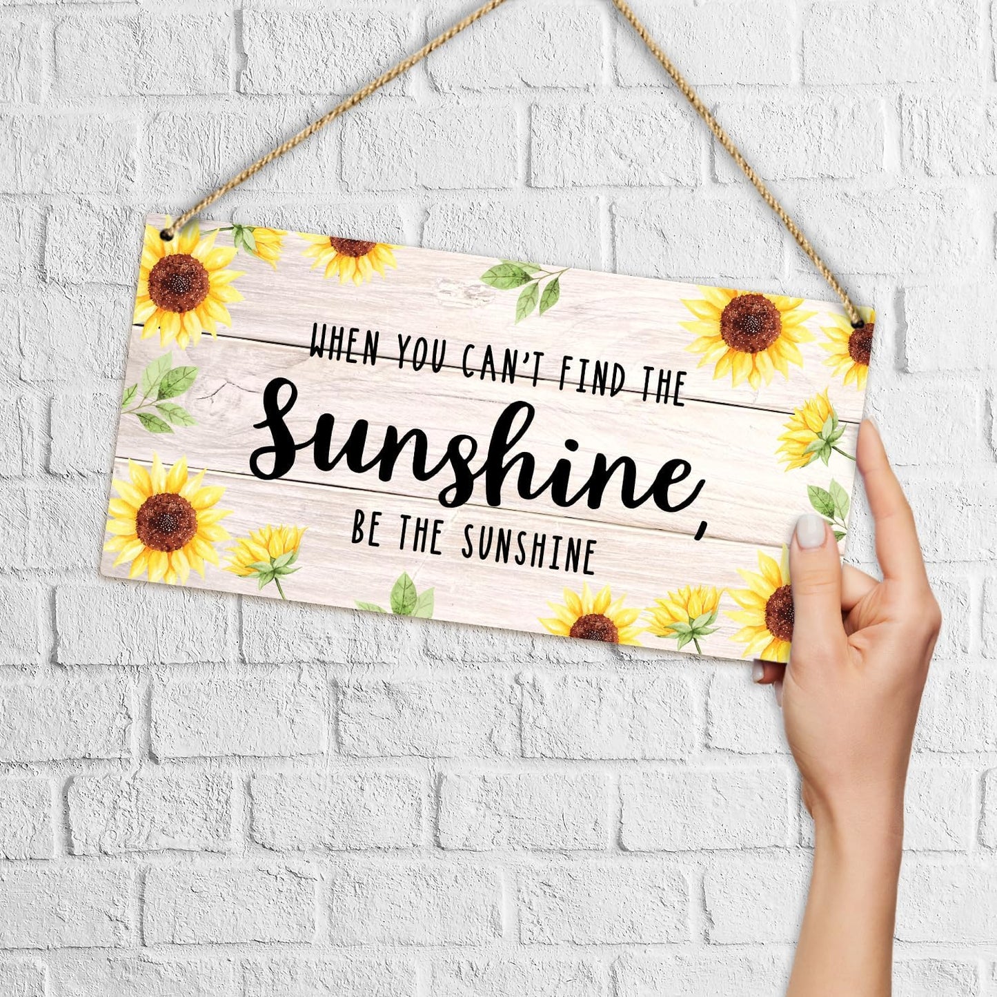 Be The Sunshine Wooden Hanging Sign Plaque, Sunflower Wall Decor Sign With Inspirational Quotes, Rustic Wood Sign Wall Art for Home Nursery Living Dining Room Farmhouse Garden Yard - A21