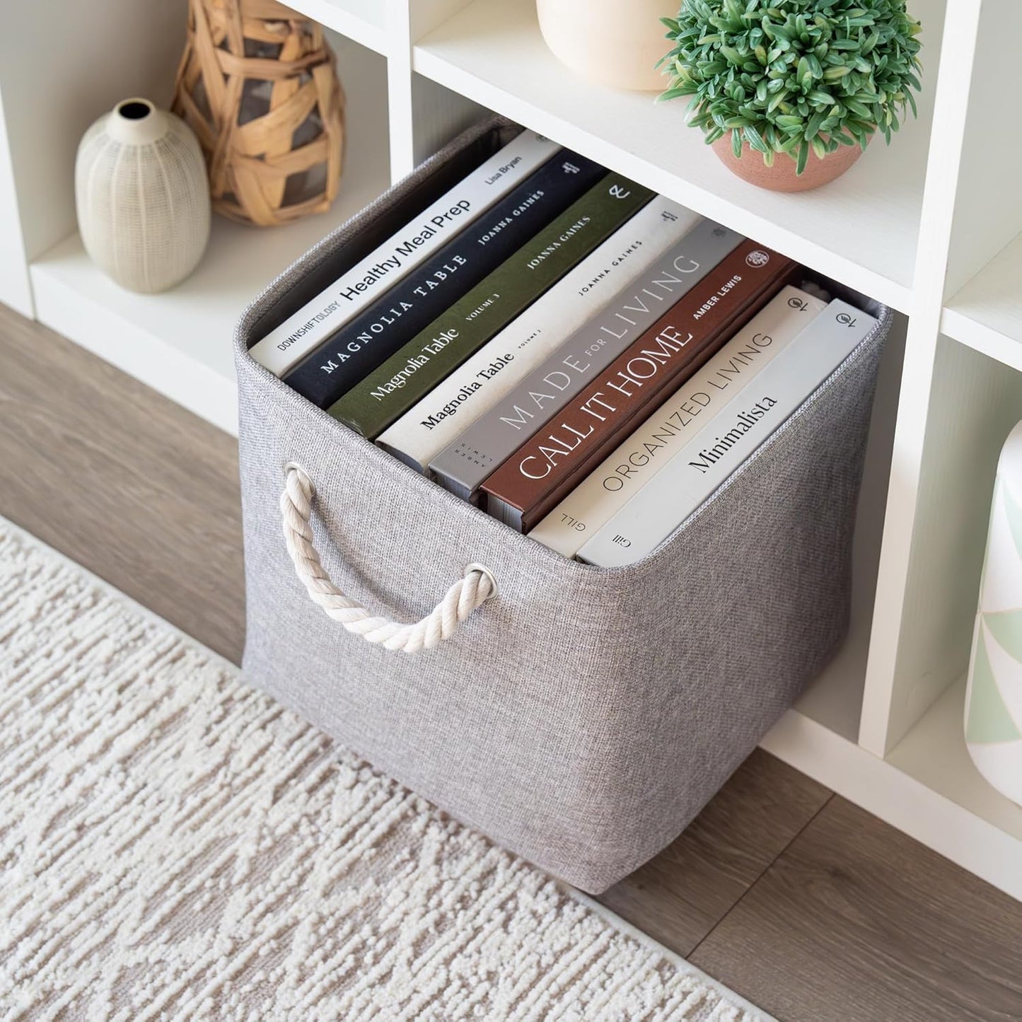 OrganiHaus 11x11 Cube Storage Bins 4 Pack, Foldable Cube Storage Organizer w/ Rope Handles, Collapsible Fabric Bins for Toys, Clothes & Closet Organization, Fabric Square Baskets - Gray