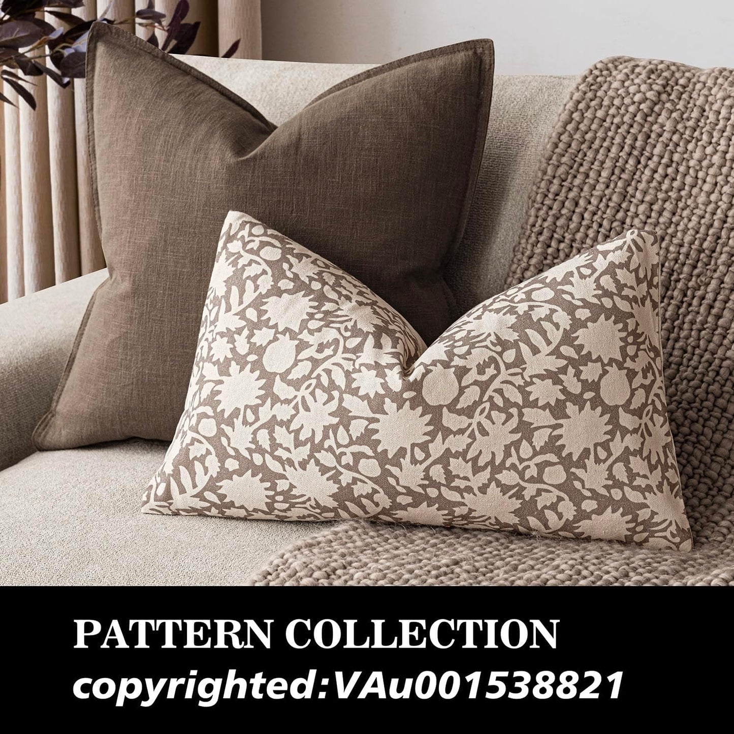 Foindtower Set of 2 Decorative Neutral Floral Lumbar Throw Pillow Covers Accent Farmhouse Cushion Covers Boho Vintage Pillowcase for Couch Sofa Bedroom Living Room Home Decor Outdoor,12×20 Inch,Tan