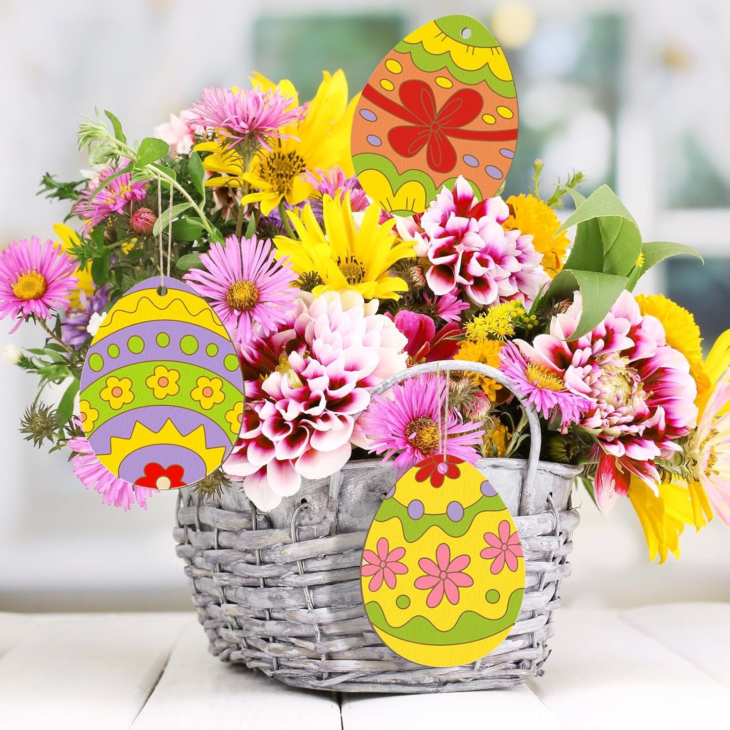 36PCS Wooden Easter Ornaments to Paint, 6 Styles DIY Blank Unfinished Wood Egg Cutouts Ornament for Crafts Hanging Decorations, Egg Rabbit Bunny Butterfly Flower Happy Easter