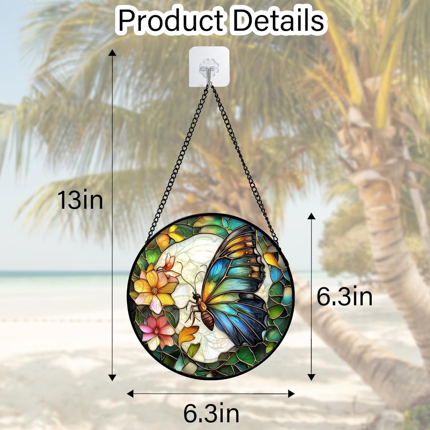 Stained Glass Window Hanging, Butterfly Flower Sun Catchers Diamond Glass Panel Hangings Insect Suncatcher Decor for Birthday for Women, Men, Wife, Aunt, and Mom 6.3 in