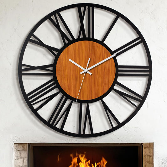 LEIKE 32" Oversized Large Wall Clocks,Silent,Non Ticking,Battery Operated Modern Round Big Wood Decorative Metal Wall Clock for Living Room, Bedroom,Kitchen,Farmhouse,Office Decor - Black,32 Inch