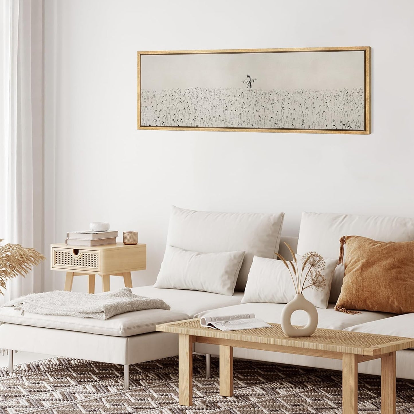 MUDECOR Large Framed Canvas Print Wall Art Jesus Among The People Monochrome Religious Illustrations Decorative Colorful Multicolor for Bedroom - 60"x20"