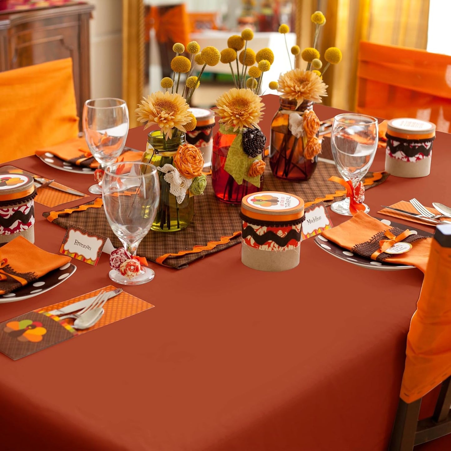 sancua Rectangle Tablecloth 60 x 120 Inch Burnt Orange, Stain and Wrinkle Resistant Washable Fabric Fall Table Cloth, Thanksgiving Polyester Table Cover for Dining Parties Rust Pumpkin Orange