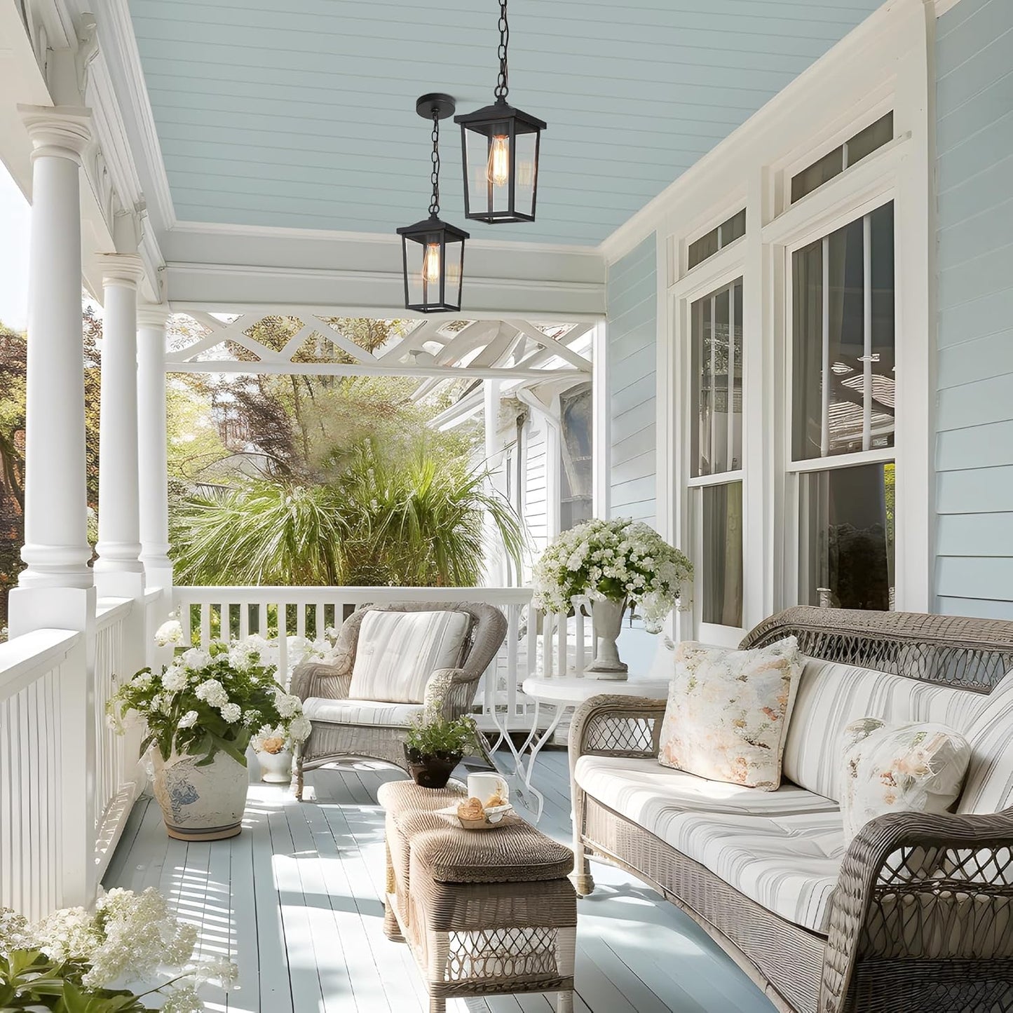 LOG BARN Outdoor Pendant Light Fixture, Farmhouse Exterior Lights, Anti-Rust Ceiling Outdoor Light with Clear Glass, Lantern Hanging Light for Front Door, Entry, Porch, and Gazebo