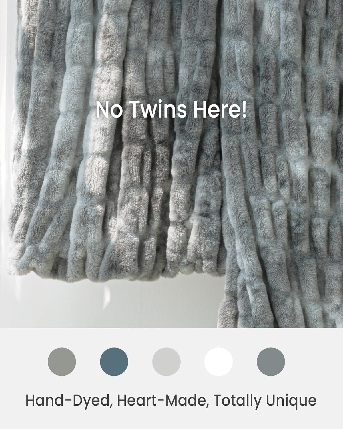 Faux Fur Blanket, Twin Size Oversized Throw Blanket for Couch, Fluffy Blanket with Stretch Ruched Design, Ultra Soft Giftable Home Decor, 60x80 inches, Tie-Dyed in Gray