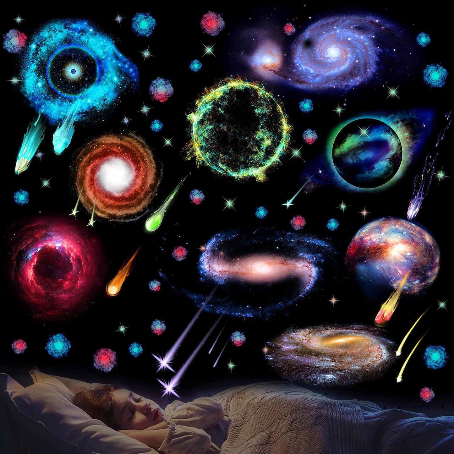 Glow in Dark Stars Ceiling Wall Stickers Galaxy Star Stickers Self-Adhesive Removable Decals for Kid Nursery (Fresh Style)