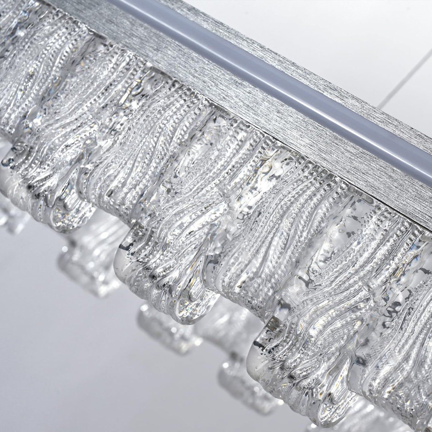 Modern Pendant Lights Kitchen Island, 35.5" Dimmable LED Elliptical Runway Light Fixture Silvery Gray Aluminum Bar Lights Hanging for Dining Room, Kitchen, Restaurant, Living Room