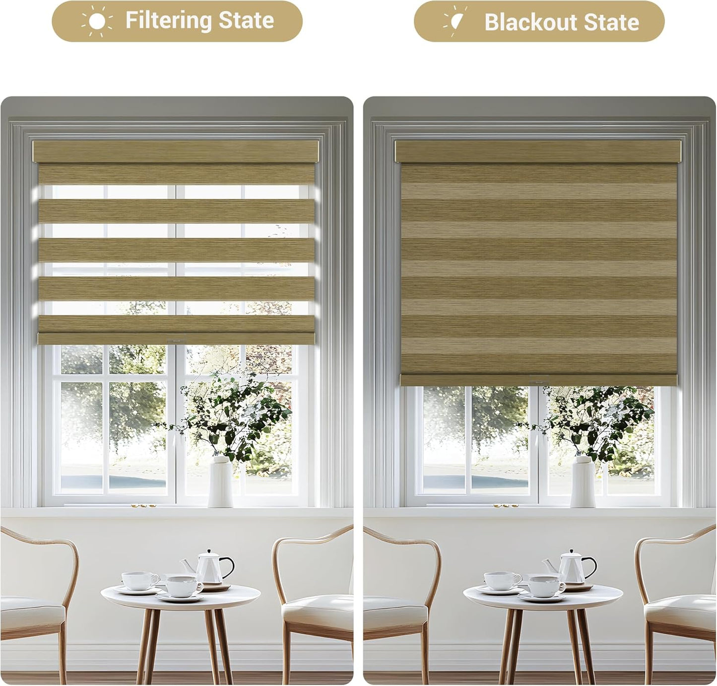 Cordless Zebra Blinds for Windows, Blackout Interior Blinds,Easy to Install,UV Protection,for Offices and Home,Custom Roller Shades, Mousse Light Bown,25" W x 56" H